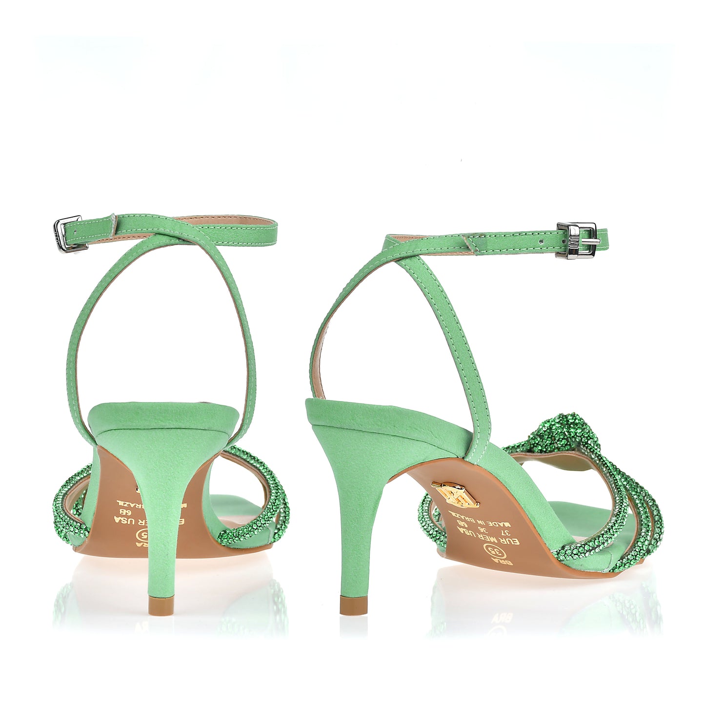 Sandales à petits talons | Vert & Strass | UZA